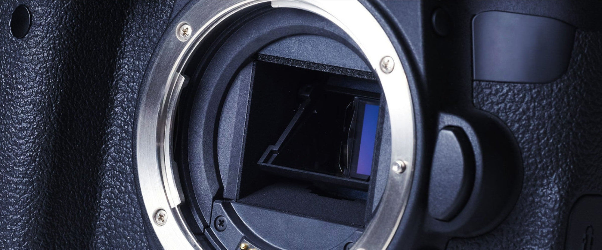 The inside of a camera body lined with an ultra-black sheet