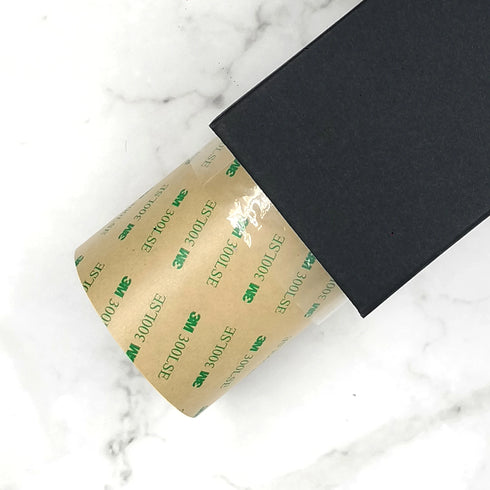 FineShut SP anti-reflective sheet with 3M93015LE double-sided tape lamination (0.15mm, general-purpose type) — available in 0.2mm and 0.4mm sheet thickness